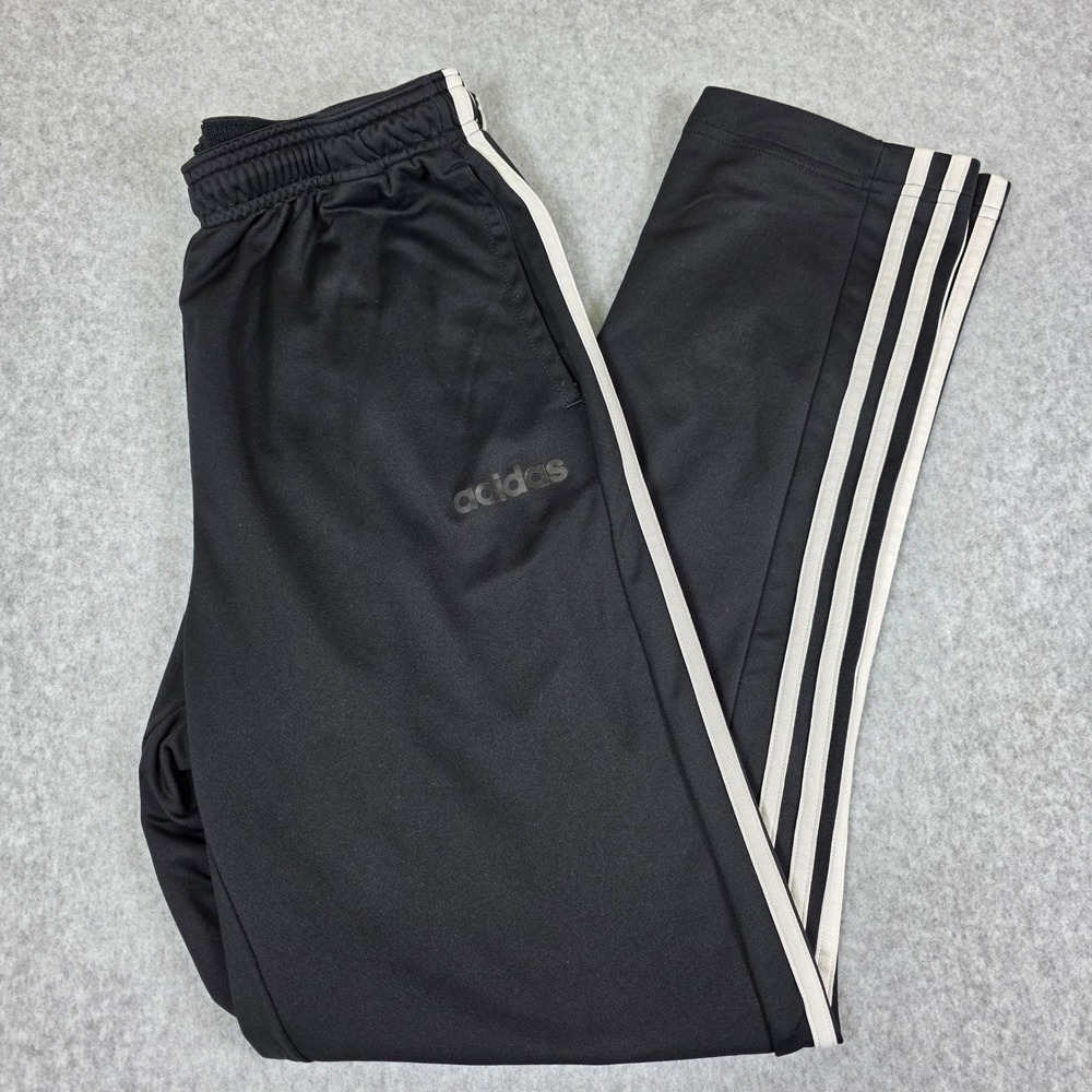 Adidas Kids Track Pants Size Large Black White 3 Stripe Soccer Training Joggers